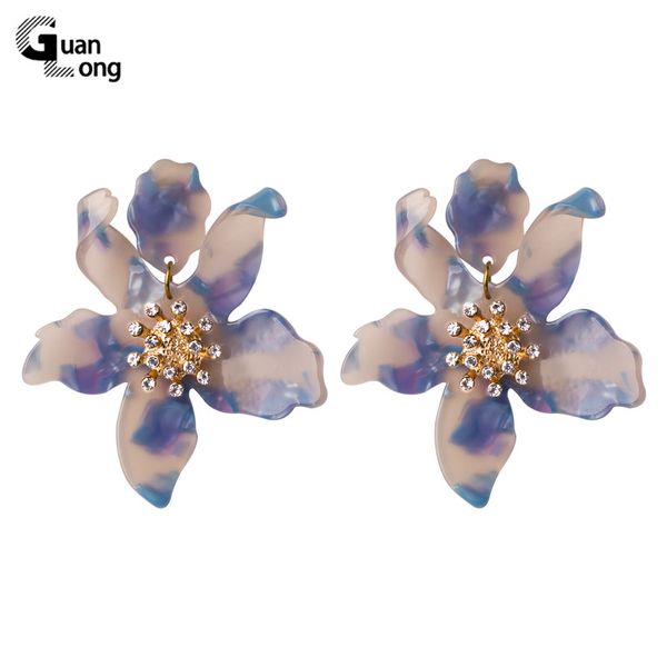 

guanlong fashion big flowers drop earrings for women crystal resin acrylic dangle earring gift wholesale ear jewelry, Silver