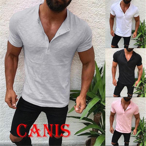 

hirigin brand jogger t shirt 2019 mens slim fit v neck short sleeve muscle tee t-shirt casual henley shirts elastic, White;black