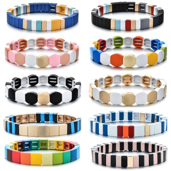 

1 pcs tile bracelets dainty stacked bracelets rainbow elastic for women 2020 sale, Golden;silver
