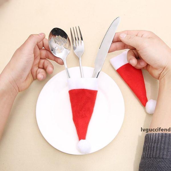 

new christmas santa claus hat cutlery bag tableware cover knives forks holder candy gift bags dinner table decorations