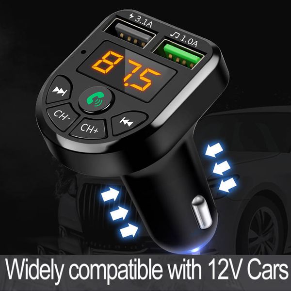 

fm transmitter bluetooth car mp3 audio player handscar kit 5v 3.1a dual usb charger 12-24v tf u disk music player