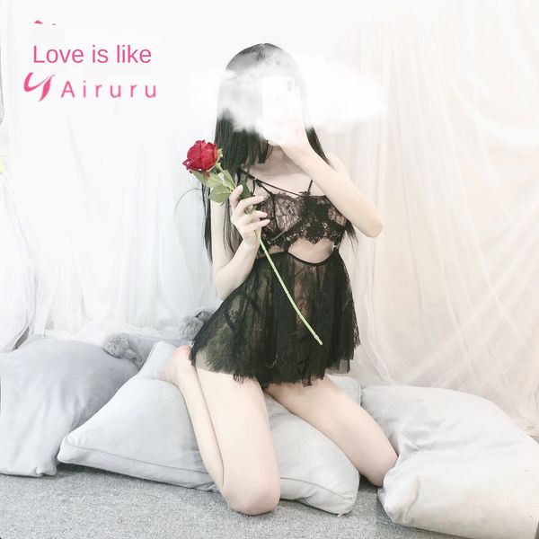 

vcisw love ruru new underwear water-soluble sling underwearunderwearfloating flower lace sling girls throw short skirt hollow-out, Black;white