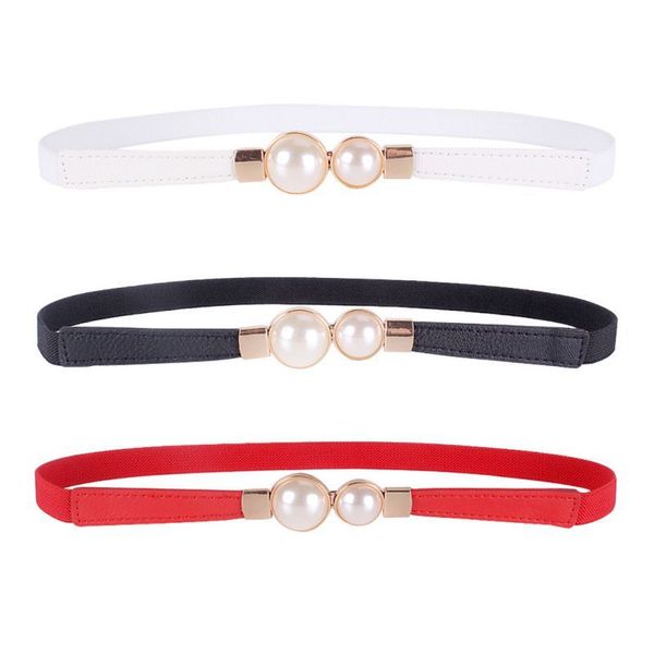 

women's elastic waistbands stretch cummerbunds thin peal waistband double big pearl belt tide black dress accessories, Black;brown