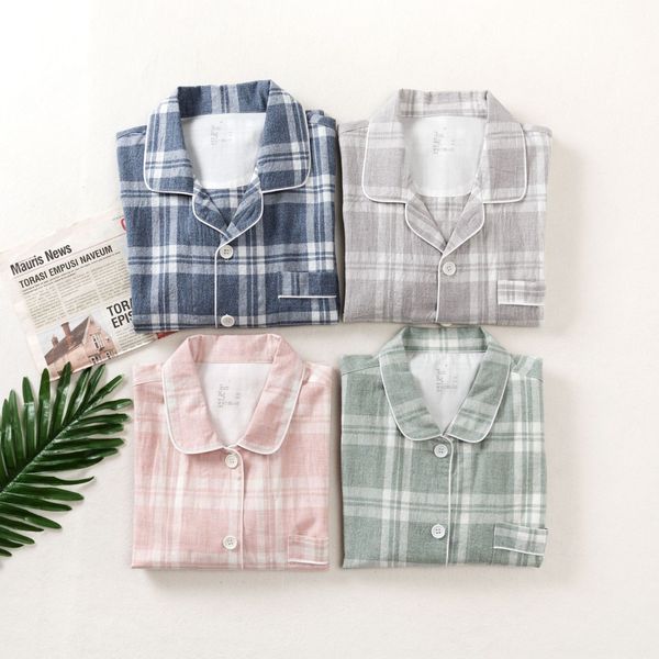 

2020 new cotton color spinning home clothes style pajamas men's and women's pajamas, Blue;red