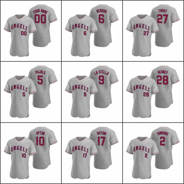 

los angeles angels men #17 shohei ohtani 6 anthony rendon 27 mike trout women youth custom gray authentic 2020 road jersey, Black