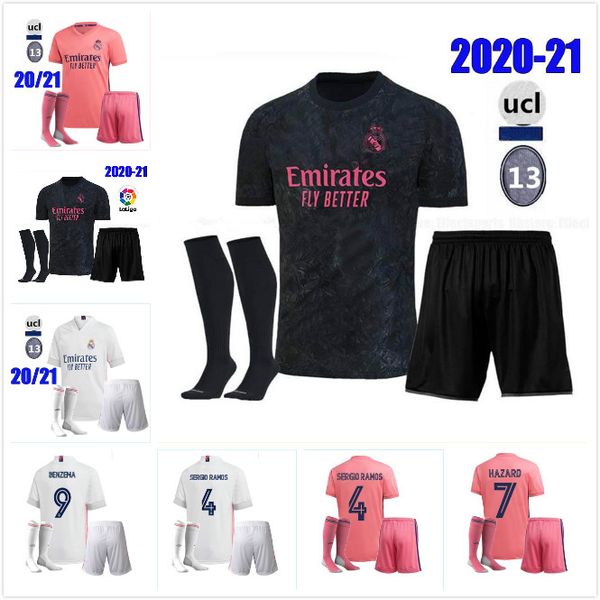 

kit 20 21 real madrid soccer jersey kits 2020 2021 sergio ramos hazard jovic vinicius benzema modric football shirts man uniforms, Black;yellow