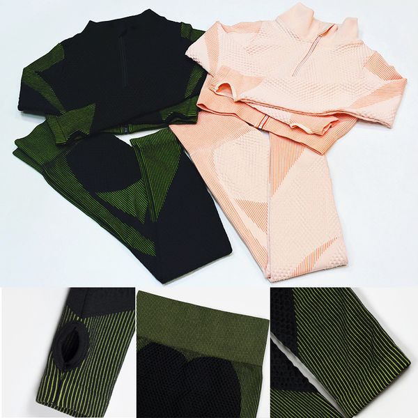 

frauen lange hlse yoga set zipper sport anzug nahtlose workout kleidung fr frau workout sportswear gym fitness outfitszf2, White;red