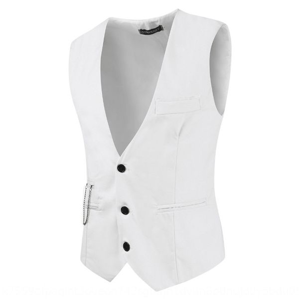 

2020 spring and autumn men's suit men's single-breasted chain decorative british waistcoat vest vest vestwaistcoat, Black;white