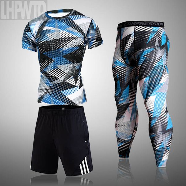 

new compression men's sport suits quick dry running sets sports joggers training gym fitness tracksuits short sleeve t-shirt, Black;blue