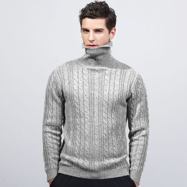 

new fashion brand slim men's knit lapel long sleeve turtleneck turtleneck solid color regular sweater for men winter high neck, White;black