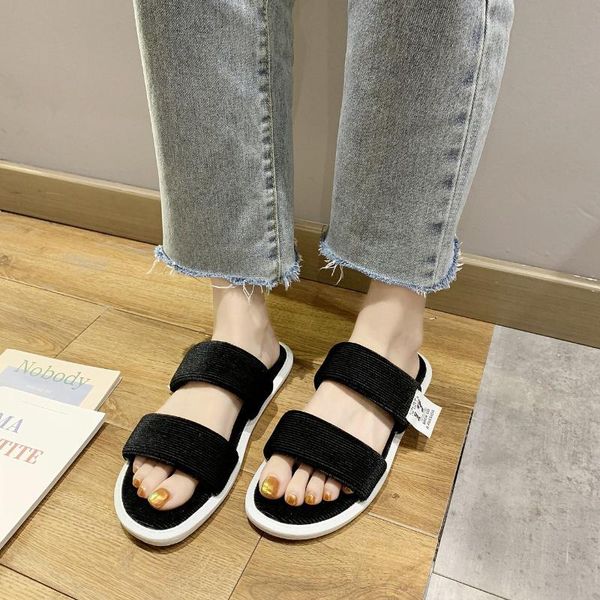 

jaylay women slip-on sandals house casual non-slip slippers breathable soft bottom shoes flat platform shoes, Black
