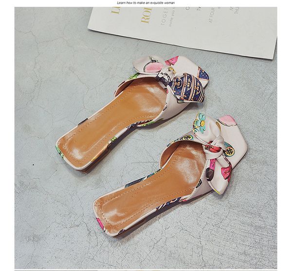 

women open toe outside fashion concise sweet slides women med square heel butterfly-knot solid slippers summer casual sandals, Black