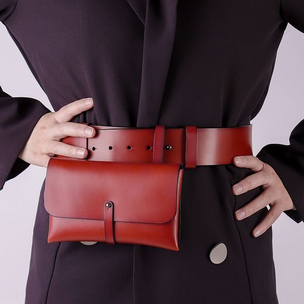 

hdrux women's leather wide jeans student mobile phone mobile phone bag belt running bag belt leisure all-match student decoration fashi, Black;brown