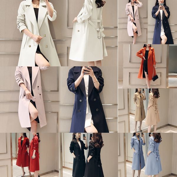 

rwd8j 2020 spring and autumn trench women's mid-length korean style slim-fit temperament over the windbreaker coat windbreaker knee fas, Tan;black