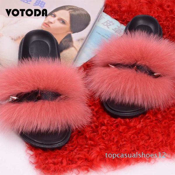 

winter women fur slides furry slippers plush fur fluffy sandals female indoor flip flops casual warm slippers rivet shoes t12, Black