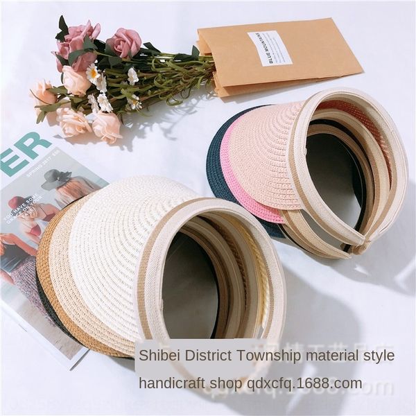 

paper empty women's korean straw braid summer vacation sunshade beach straw braid hat female hat, Blue;gray