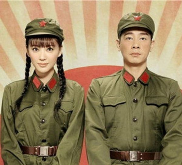 

65-style old-fashioned army green camouflage suit red guard five-pointed star performance uniform army dry uniform, Black;red