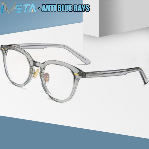 

ivsta tr90 round anti blue light glasses women men clear computer optical frame with stainless steel needle myopia cat eye retro, Black