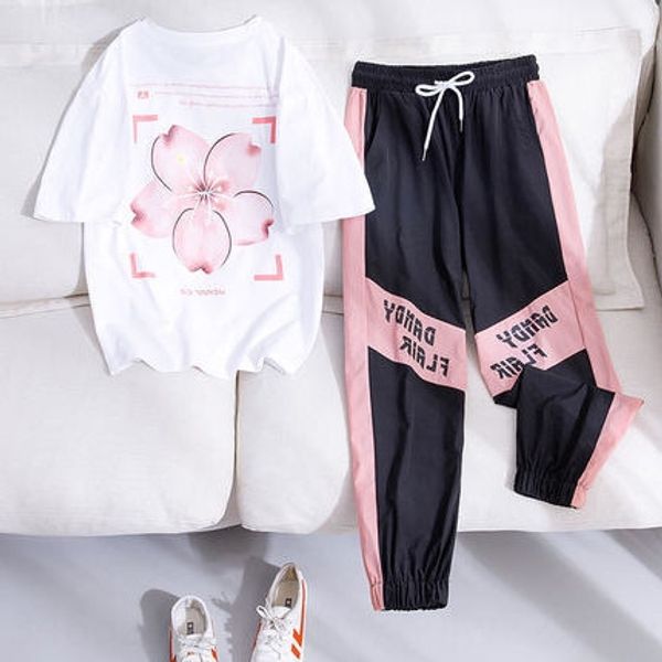 

3gav7 sports suit women's loose korean style summer clothes 2020 sports piece set new short sleeve western style fashion casual two-pie, Gray