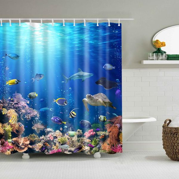 

colorful seabed fish pattern shower curtains waterproof polyester eco-friendly fabric with 12hooks for bathroom 150*180&180*180
