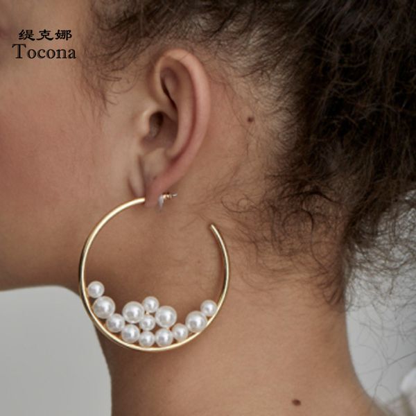 

fashion gold stud earrings simple round geometry luxury pearl stone party jewelry drop shipping 8502, Golden