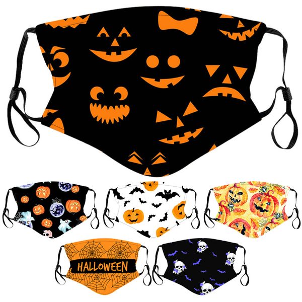 

6 style halloween pumpkin printed face mask skull pm2.5 protective adjustable ear-loop face masks washable reusable cloth mask ahe455