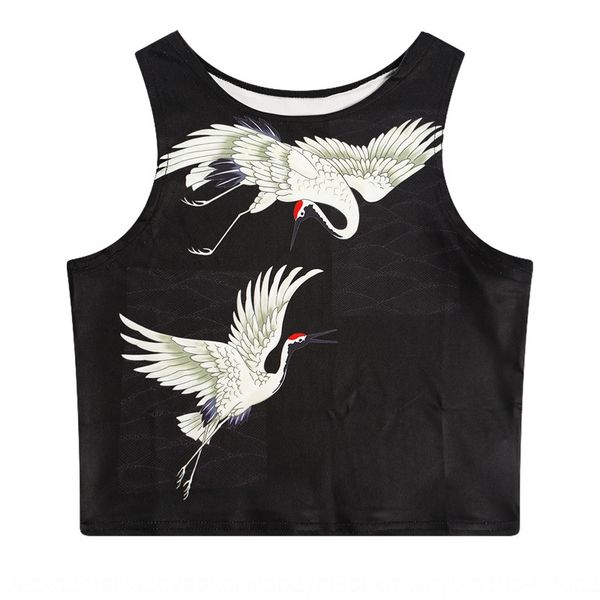 

summer new red-crowned dance crane vest women harajuku stretch short tight yoga dance vest t4447, Camo