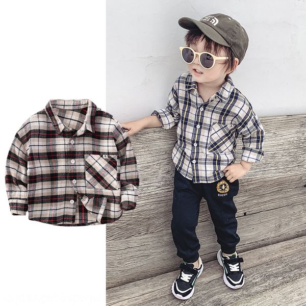 

men's 2020 new korean baby shirt children's clothing plaid shirt children's clothing, White;black