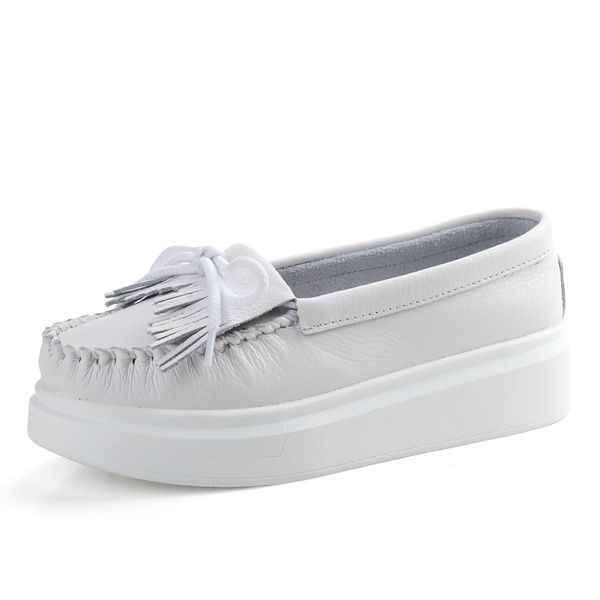 

2020 spring women fashion flat platform shoes 2020 ladies white fringe loafers shoes woman leather slip on, Black