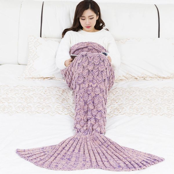

super soft вязаного mermaid tail одеяло вязание ручная all seasons спальный мешок для детей взрослого лучшего дня рождения рождественского п