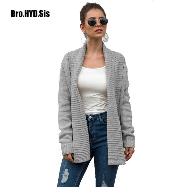 

2020 spring fashion new casual women long cardigan sweater thick long sleeve open front female khaki gray s-xl, White;black