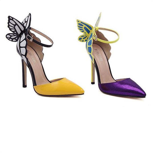 

designer european and american vampire diaries heroine butterfly wings high heels pointed shoes high heels 11.5, Black;red