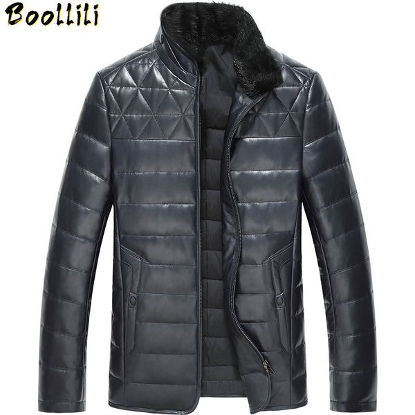 

boollili new real sheepskin leather coat men 90% duck down jacket male genuine leather jackets outwear plus size, Black