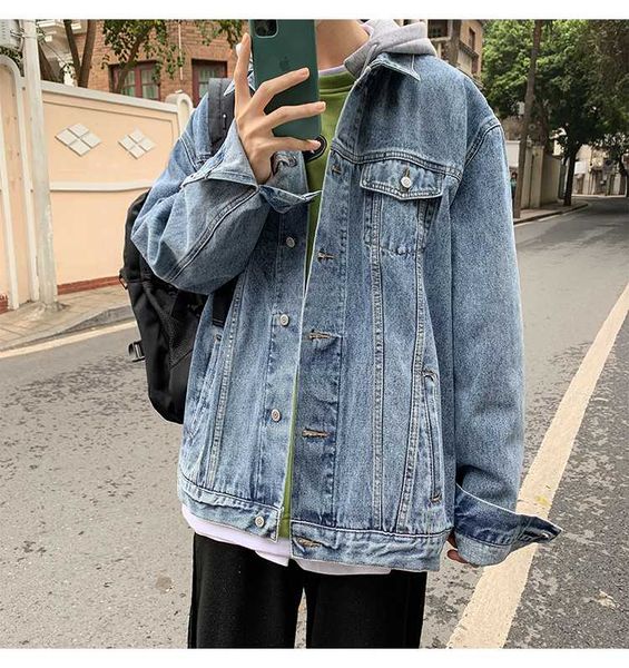 

spring and autumn hooded denim jacket men's korean loose jacket, Black;brown