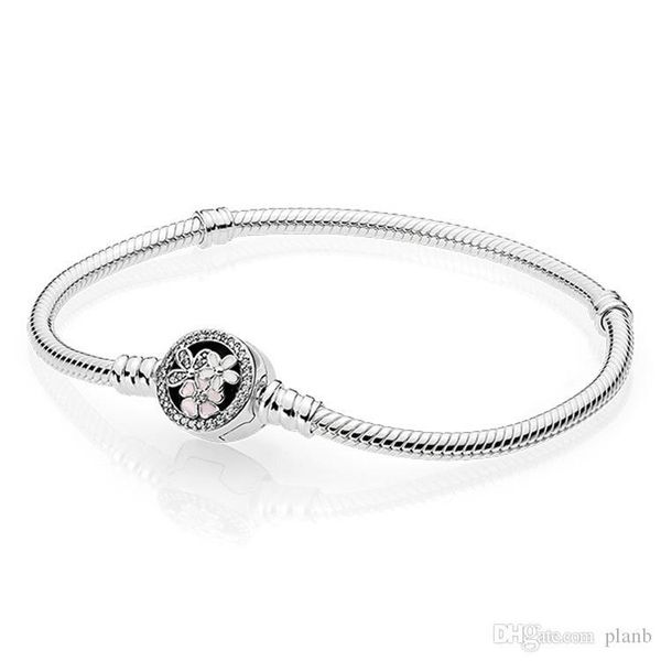 

women pink enamel moments bracelet original box for pandora 925 sterling silver poetic blooms clasp charm bracelet set wedding jewelry, Golden;silver