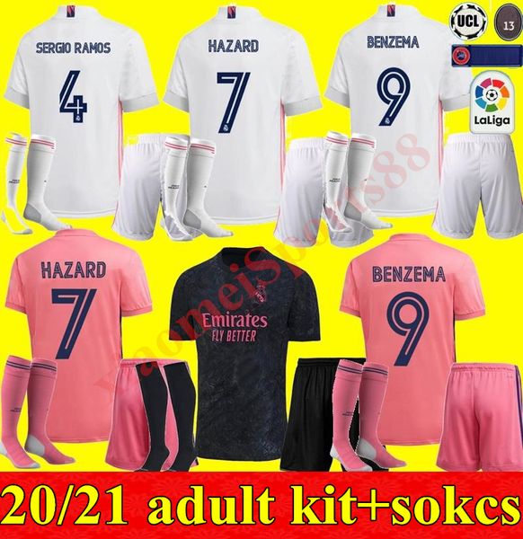 

new 20 21 real madrid men kit 2020 2021 soccer jerseys hazard benzema modric isco asensio camiseta de futbol football uniform sets, Black