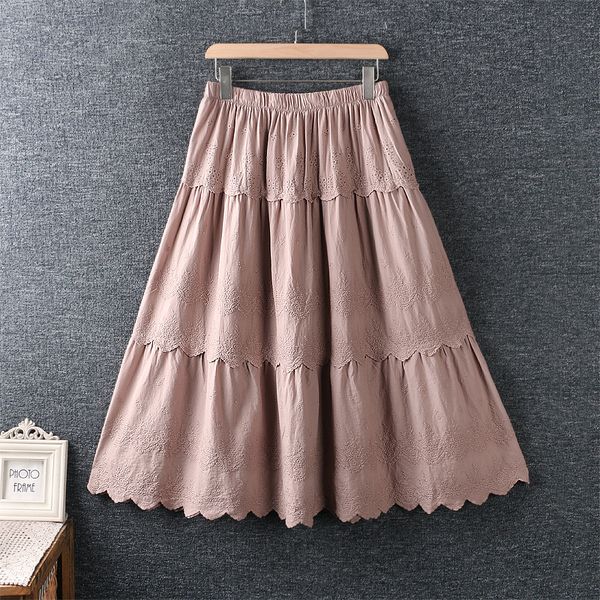 

2020 new summer sweet hipster elastic waist embroidered loose skirt cotton and linen skirt women, Black