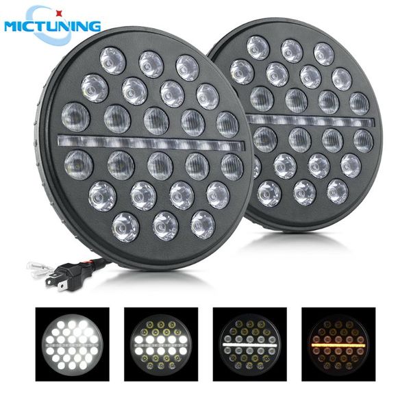 

mictuning 7'' 80w car led headlight hi/lo beam flowing amber turn signals for wrangler jk lj tj drl daytime running lights