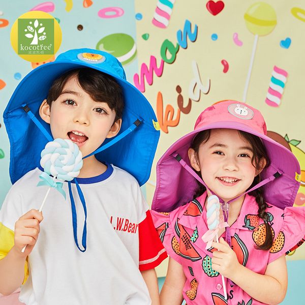 

kocotree wide brim children sun hat kids bucket cap summer beach girls travel outdoor new fashion cute casual sun hats y200619, Blue;gray
