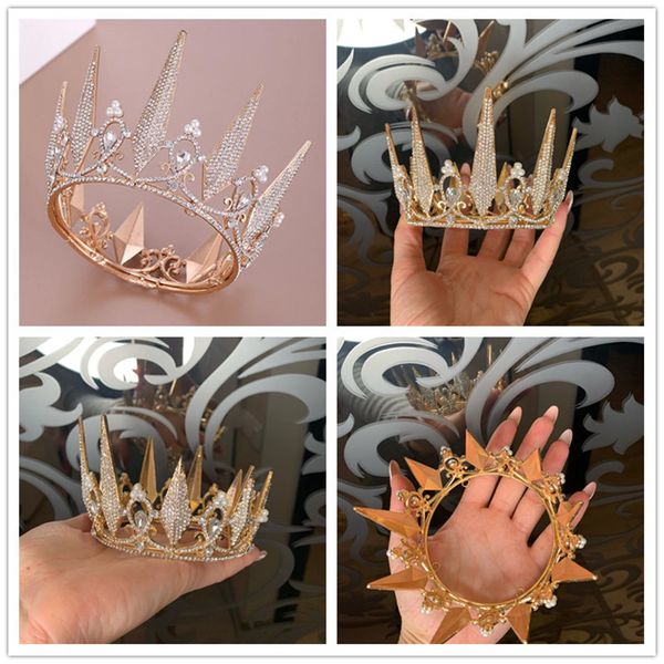 

fashion design round black/gold/silver color crystal tiara crown hair jewelry for women princess birthday bride wedding ornament y200727, White;golden