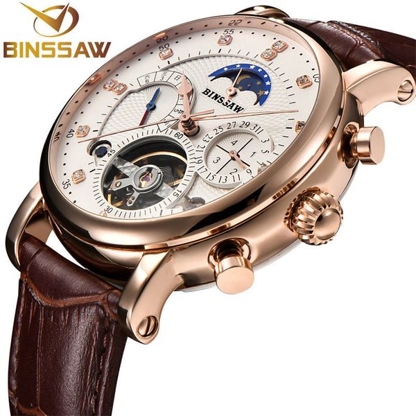 

men watch mechanical tourbillon business fashion leather stainless steel sport watches automatic self-wind relogio masculino j190614, Slivery;brown