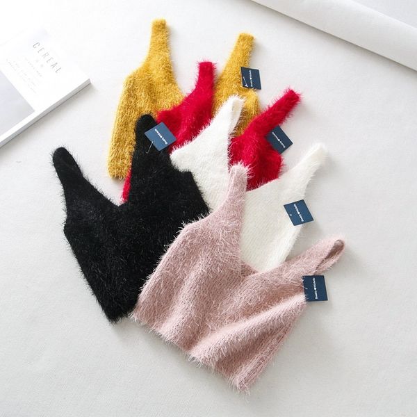 

465-18 summer style vest wool woolen woolen yarn slim fit deep v-neck feather yarn high waist short knitted vest, Camo