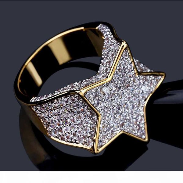 

ювелирные изделия хип-хоп кольца пятиконечная звезда циркон кольца панка для мужчин горячей моды бесплатно судоходства, Golden;silver