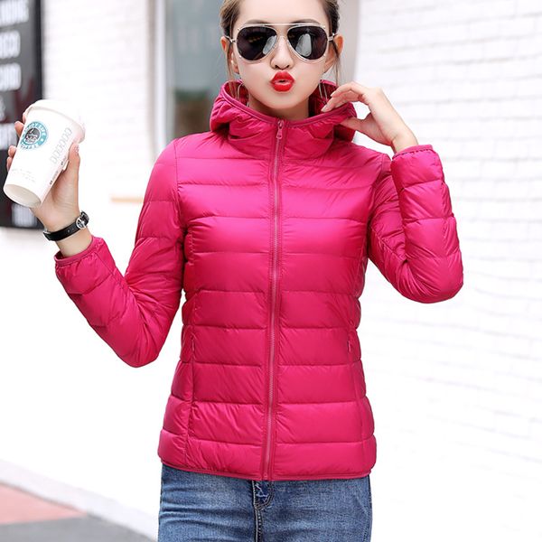 

hooded jackets warm parka slim 2020 plus size female coat outwear white duck down filling winter women light down jacket gll14, Black