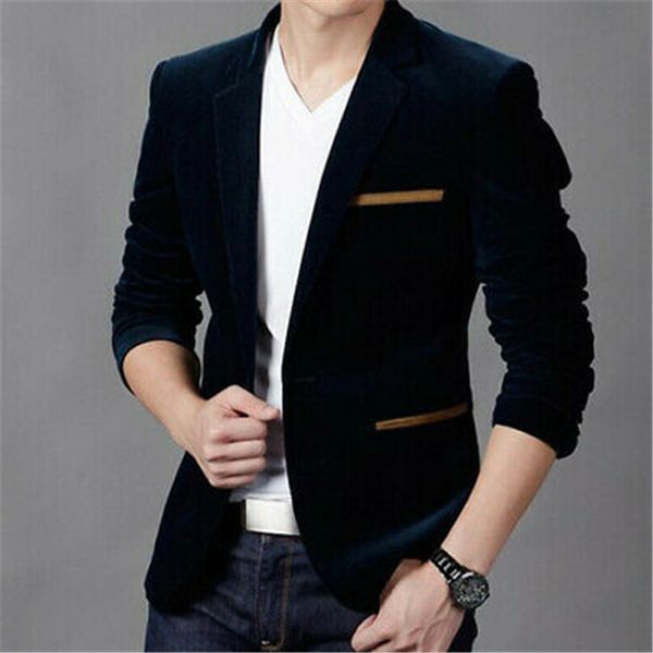 

men fashion blazer british´s style slim fit suit jacket male blazers men pure color long sleeve coat with single button, White;black