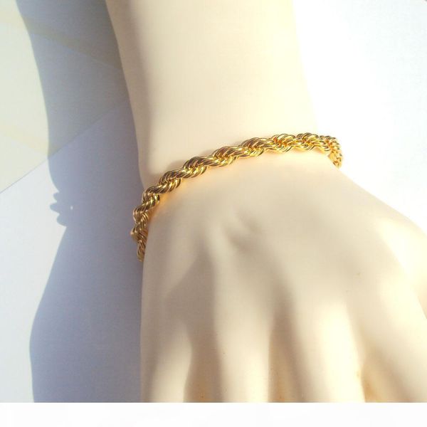 

k &quot ;xuping &quot ;high -quality mens rope bracelet 14 k yellow fine solid gold gf 6mm thick twisted braided hip hop, Black