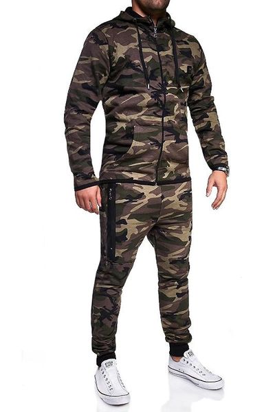 

2020 new men's autumn camouflage sports tracksuit zipper sweatshirt trousers sets sport suit, Gray