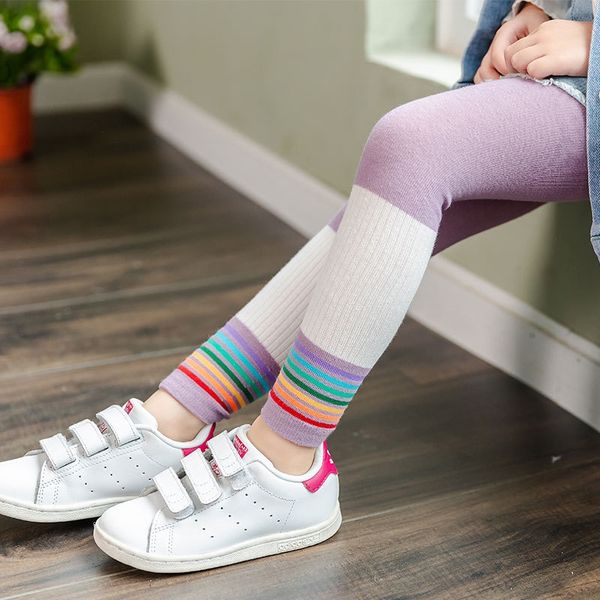 

r7oba spring and autumn new children's leggings combed cotton girls' leggings rainbow color tight safety tight matching anti-mosqu, Blue