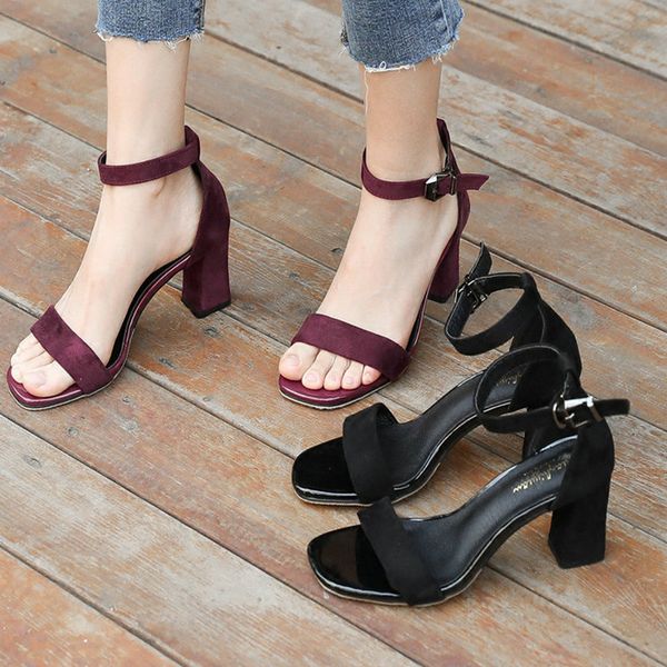 

fashion sandals women summer new style thick with black student wild word buckle high heels women ea-170