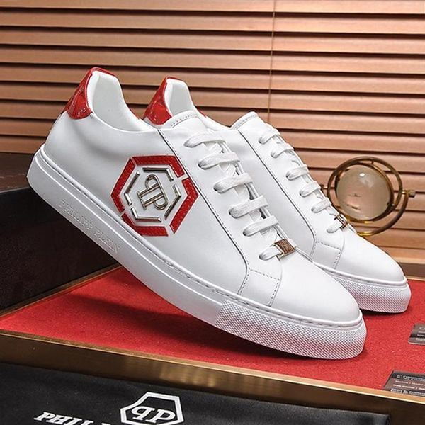 

new luxury men sneaker shoes leather gifts sports casual lace -up zapatos de hombre men shoes fashion lo -sneakers hexagon, Black